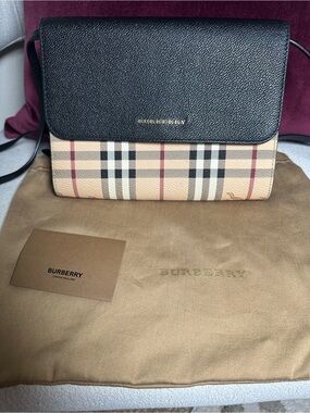 Burberry Black Leather & Vintage Check Shoulder Bag